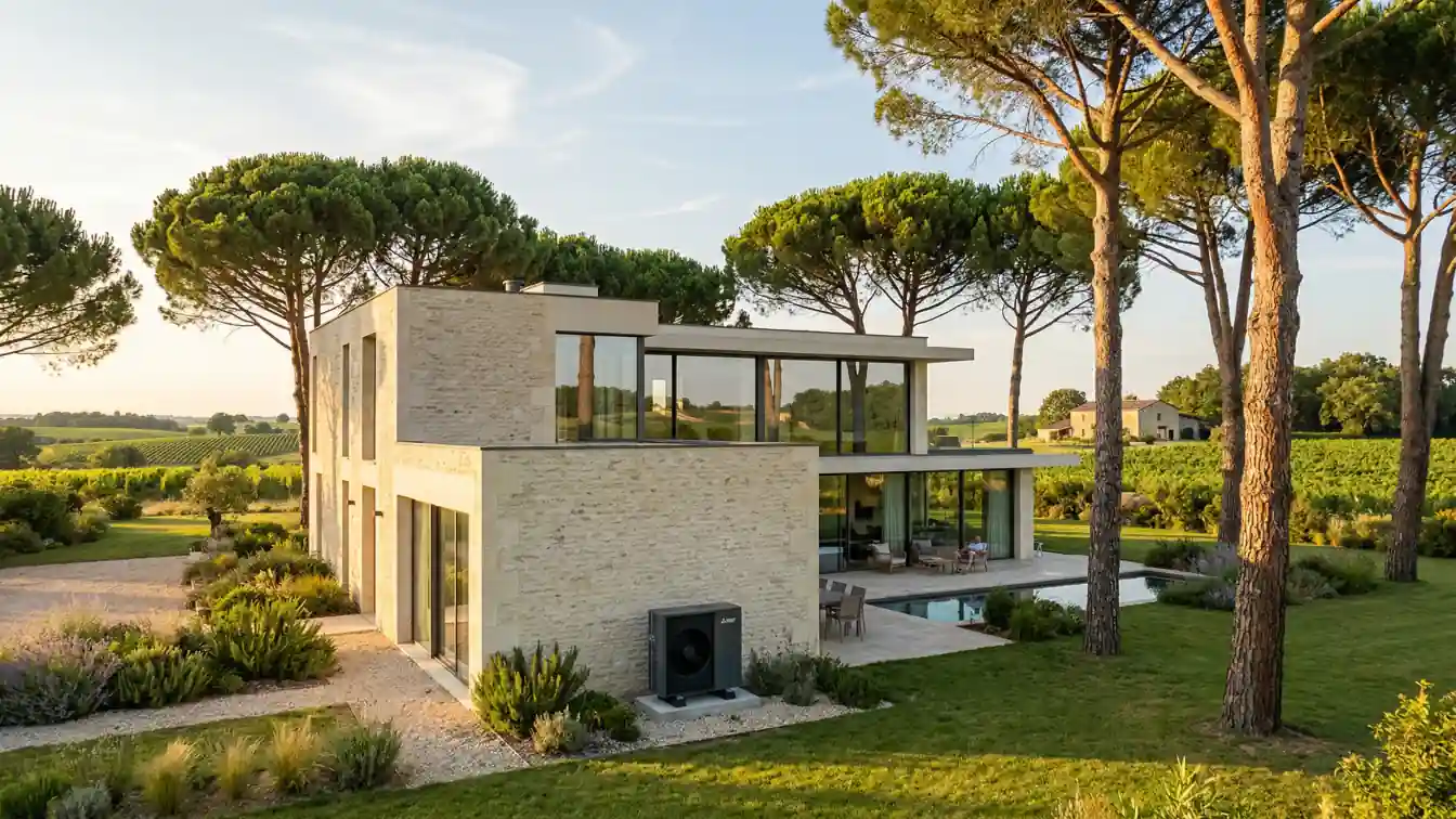 Maison moderne équipée d'une pompe à chaleur en Gironde